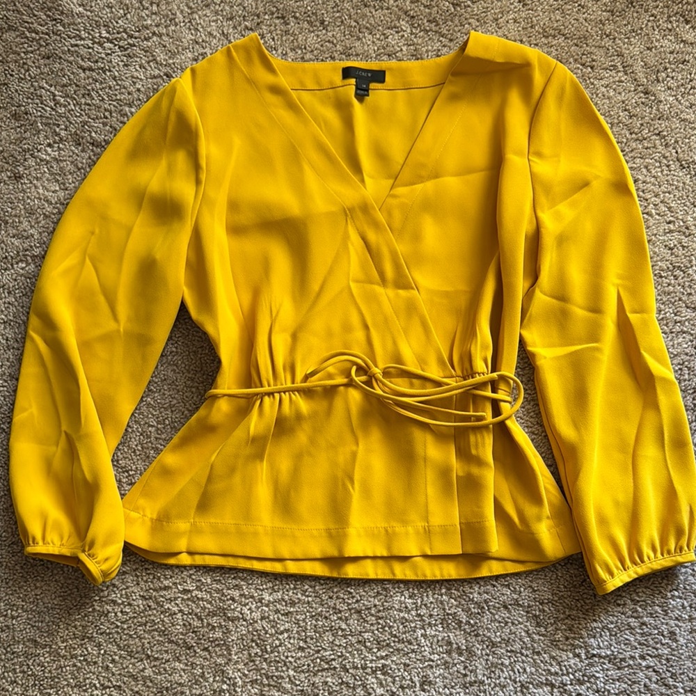 J. Crew Yellow Wrap Tie Front Blouse